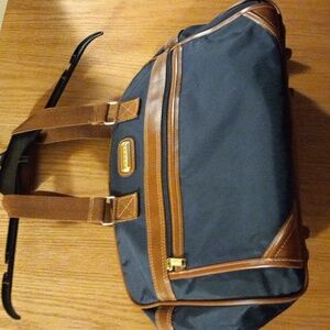 Mens jaguar duffle bag blue and brown travel bag with handles no shoulder strap